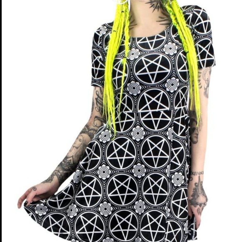 KILLSTAR VELVET PENTAGRAM SKATER DRESS